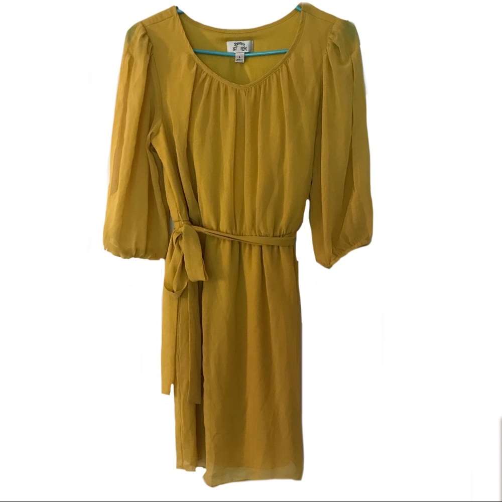Sweet Storm Yellow Sheer 3/4 Sleeve Dress Size Large